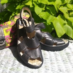 COPY - Fly London dk pewter leather wedge sandal sz 9 EUC